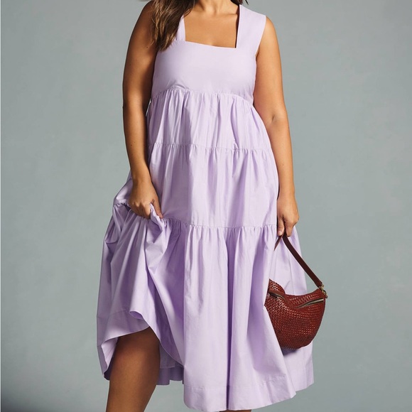 Anthropologie The Helena Square-Neck
Tiered Midi Dress: Smocked in purple - Picture 5 of 13